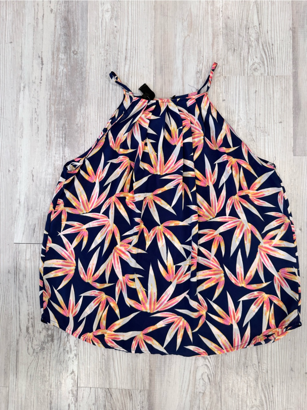 Alice Blue Navy Halter Tank with Pink & Orange Leaf Print